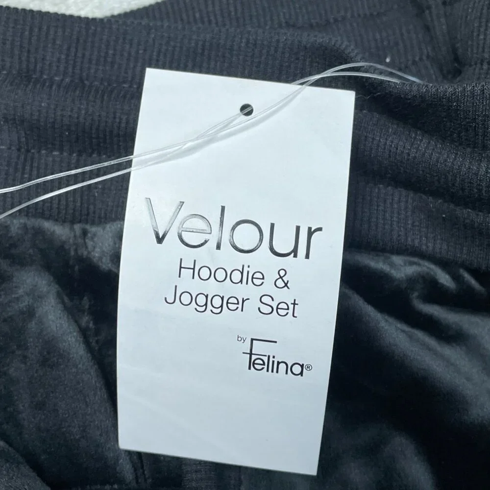 Felina Women's M Velour Hoodie & Jogger Set Black L1276